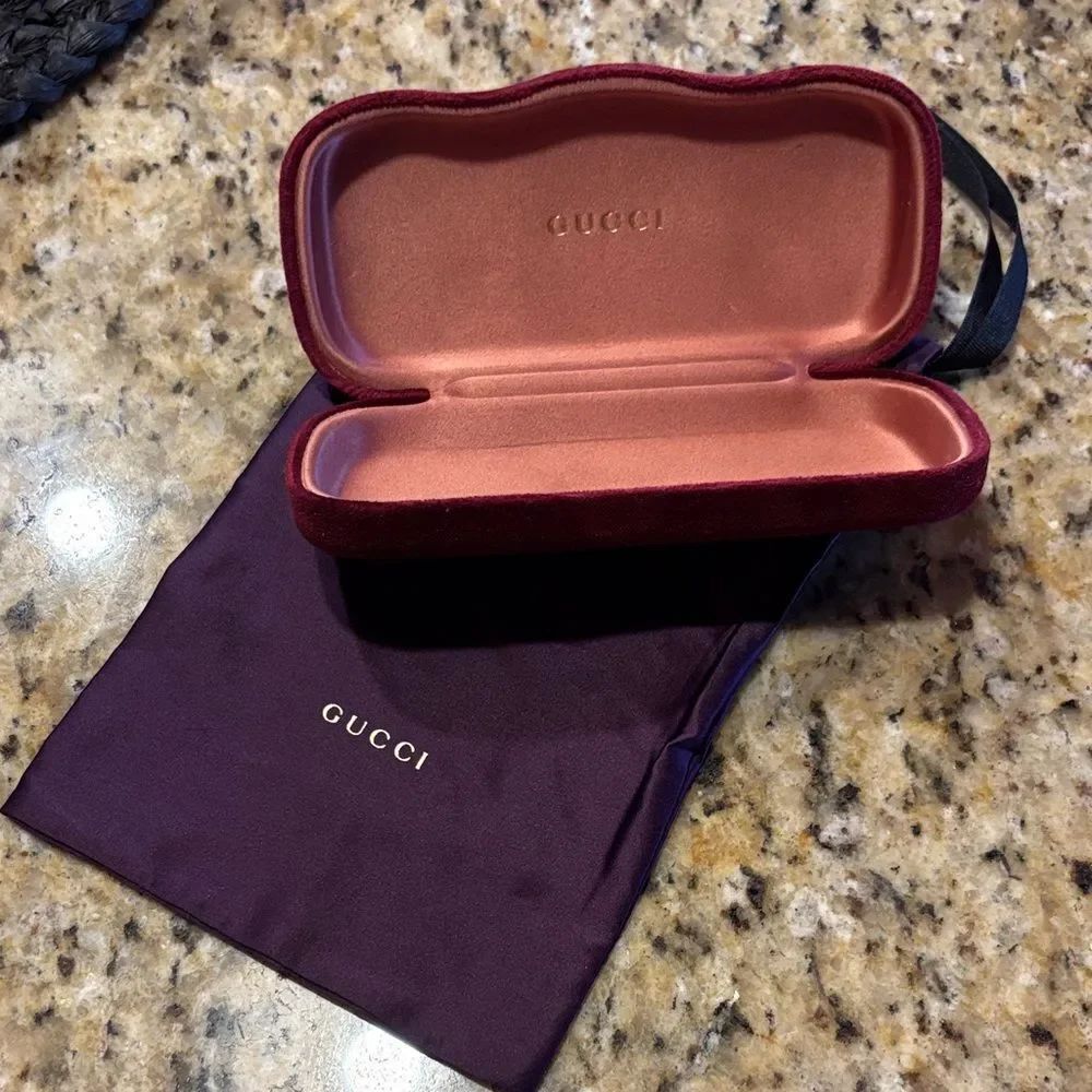 Gucci Velvet Eyewear Case in Deep Burgundy and Gucci purple dust bag